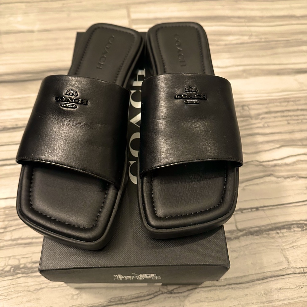 Coach Black Leather Sandals